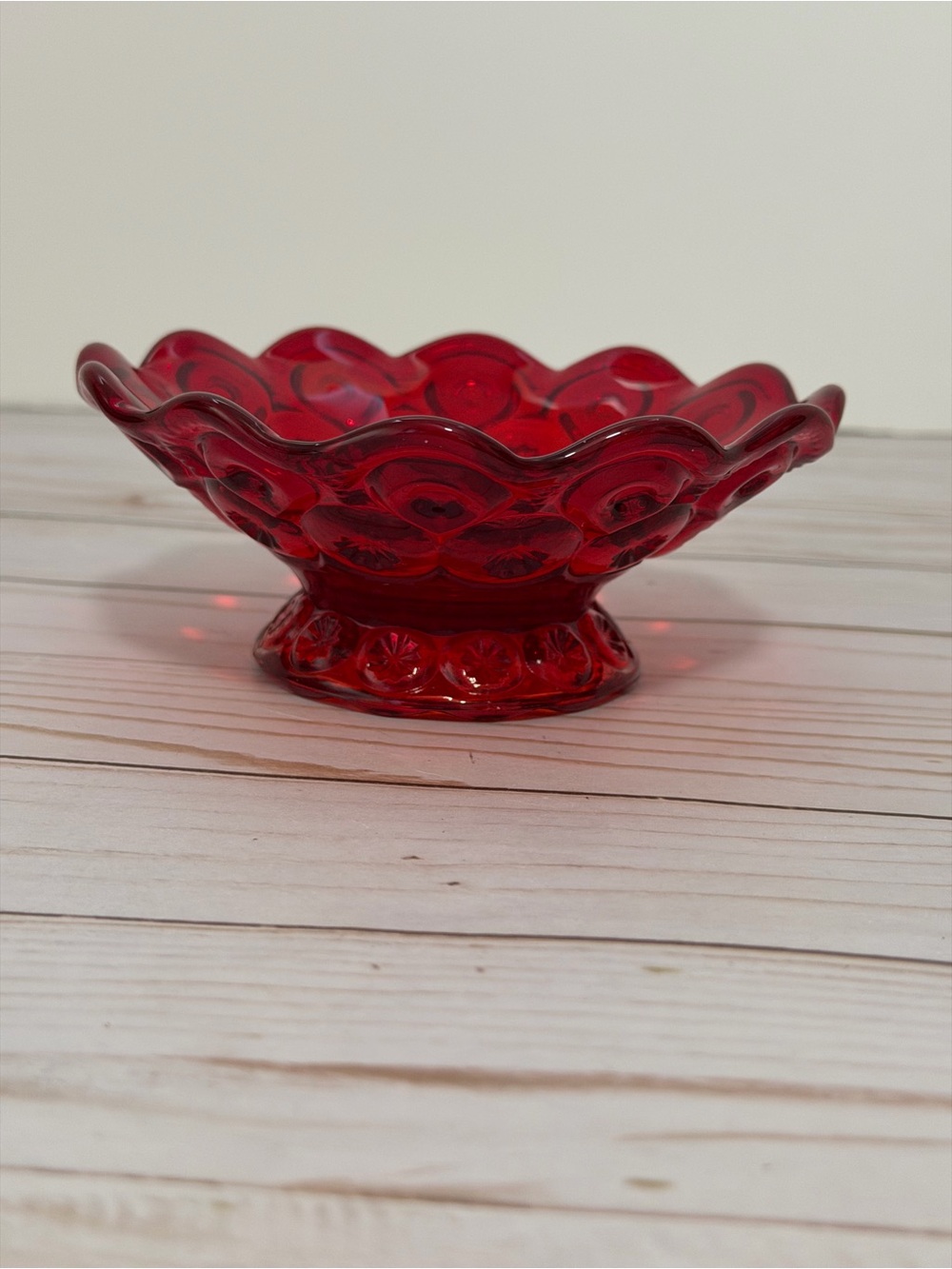 Weishar Ruby Red Glass Moon & Stars Nappy Berry Bowl 4.5 Inch
